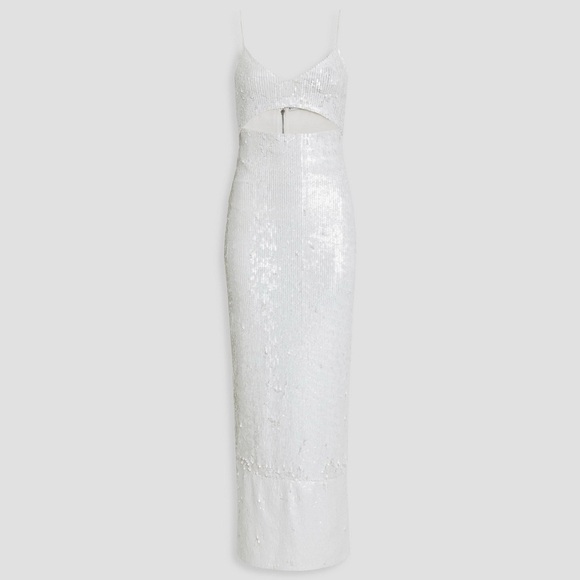 NWT ALICE + OLIVIA VALLI CUT OUT CAMI DRESS IN OFF WHITE sequin - Size 4 - Picture 10 of 12